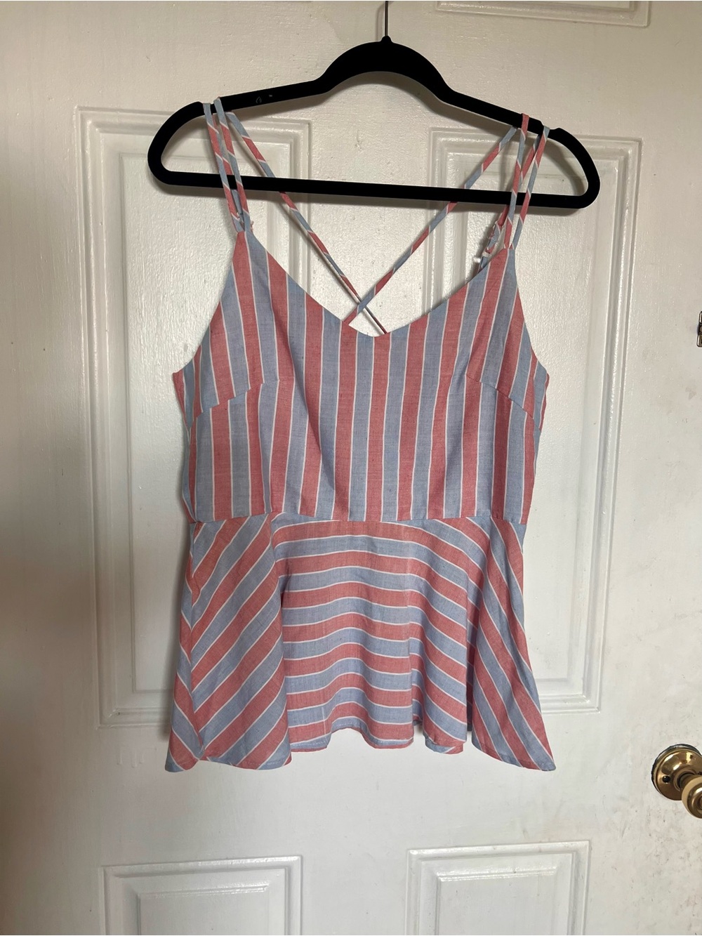Miao Miao | Striped Peplum Cami Top in Dusty Rose and Light Blue